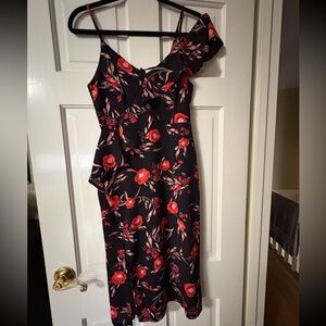Lush Black and Red Floral One-Shoulder Dress